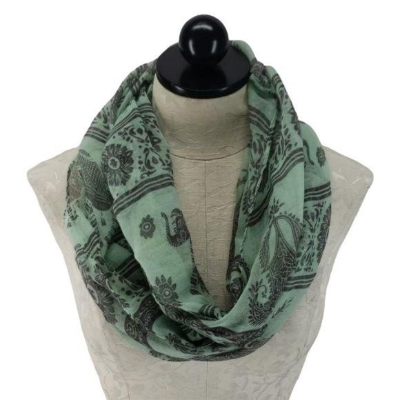 Elephant Print Mint Colored Infinity‎ Scarf wrap boho - Picture 7 of 7